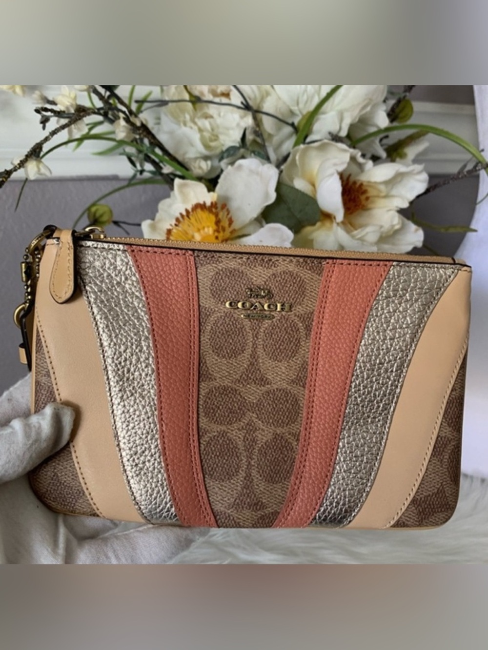 Coach Signature Wave Patchwork Wristlet